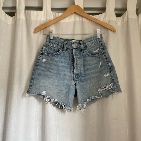 Agolde Light Blue Distressed Jean Shorts - Picture 1 of 6